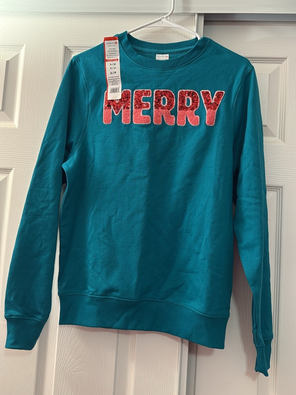 Size Small 'MERRY' Teal Holiday Sweatshirt